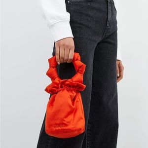 GANNI Satin Knot Handle Bag Flame